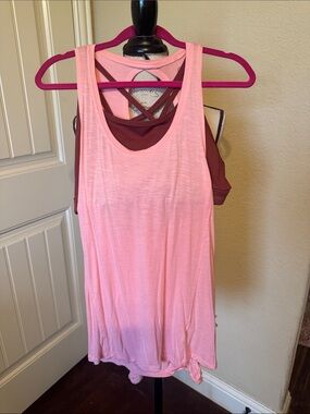 Champion Pink Layered Tank with Maroon Built-In Shelf Bra